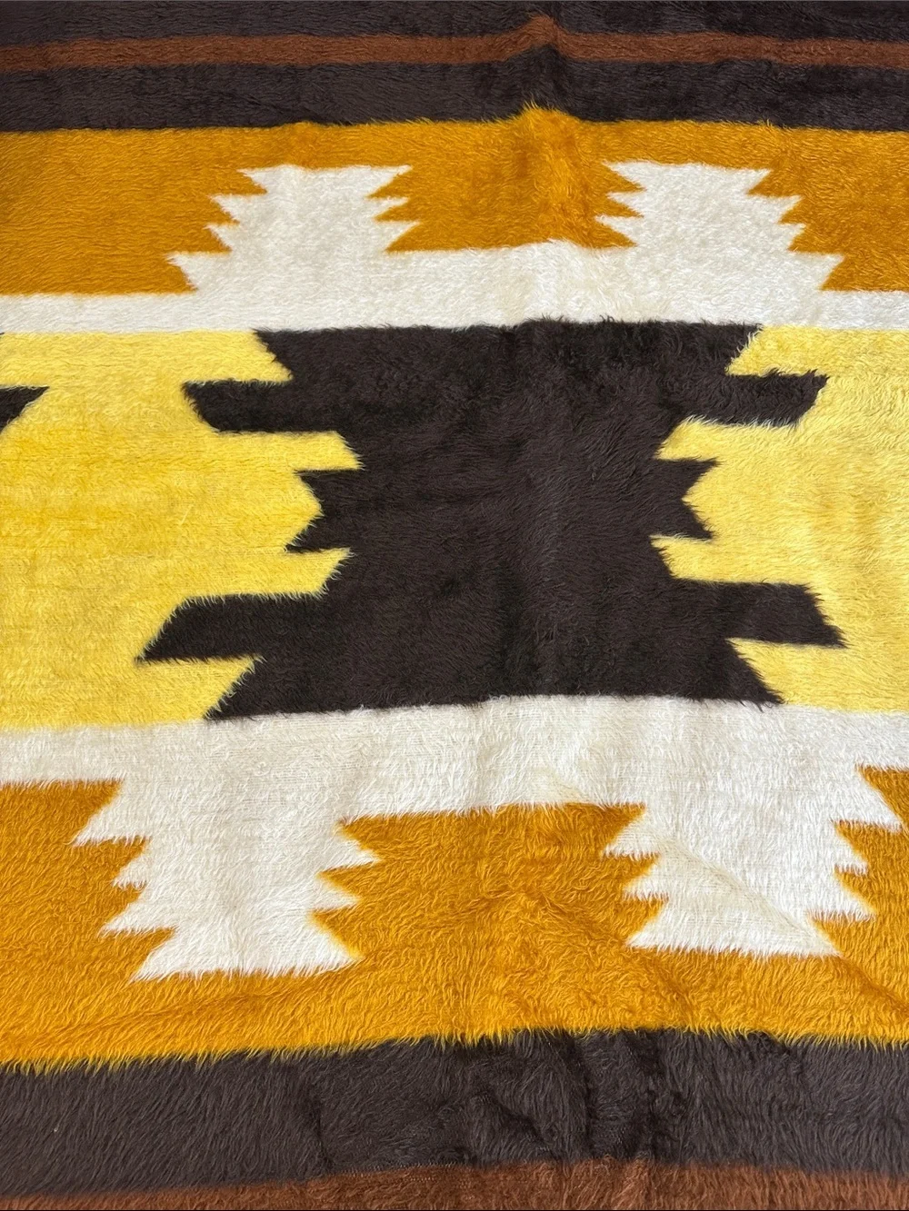 Vintage Biederlack Blanket Southwest  71” x 56”  mod Yellow Orange MCM 1970’s